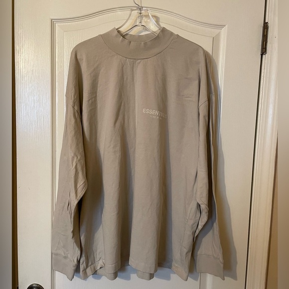 ESSENTIALS Fear of God Beige Khaki Cotton Jersey Long Sleeve T-Shirt Size XL - Picture 2 of 8